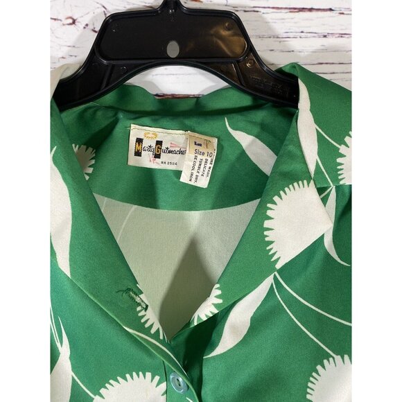 Vintage Marty Gutmacher Pleated Skirt & Blouse Set Size 10 Green White Mod 60’s - Picture 4 of 15